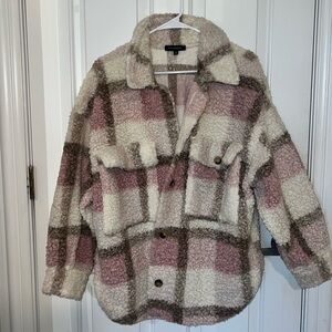 Plaid Sherpa Jacket - Pink and Cream